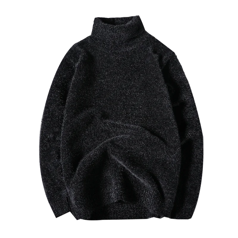Mink Fur Turtleneck Sweater Men's Thickened Winter Keep Warm Pure Color Knitwear Men's Fashion