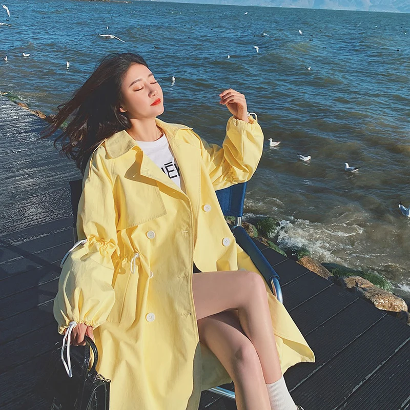 OKXGNZ Желтый женский тренч из хлопка