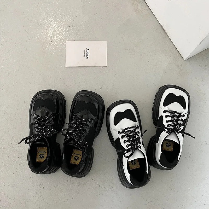 

Women New Chunky Oxfords British Style Platform Casual Shoes White Black Loafers 2021 Women Lace Up Oxford Shoes