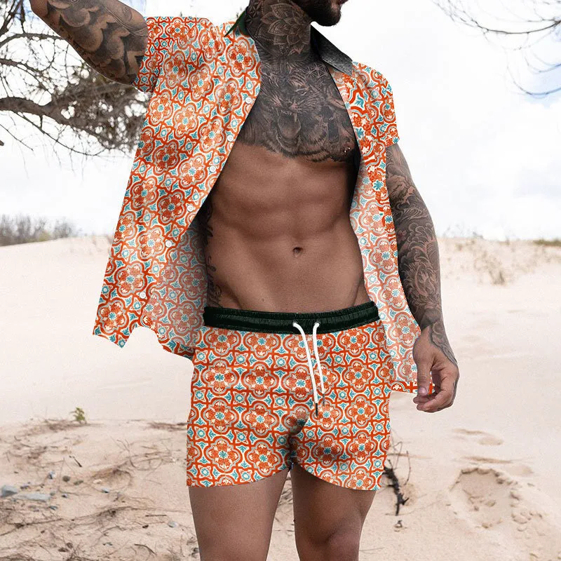 

Летний Мужской пляжный костюм, Гавайская футболка с 3d принтом, одежда для отдыха, спортивный мужской костюм из 2-х предметов для фитнеса, путешествий, морского побережья
