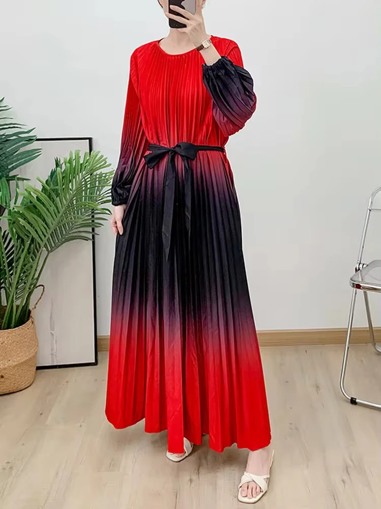 ANLAN плиссированное платье с цветными блоками женское круглым воротником и