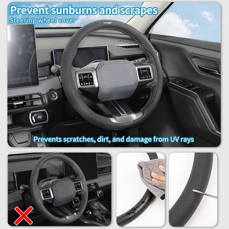 Фото Кожаный чехол на руль автомобиля с перфорацией для KIA GT Line, Forte, Seltos, K5, Sportage, Ceed, Soul, Cerato, Sedon №5