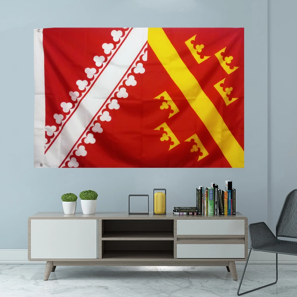 Французский флаг Эльзаса Графический напечатанный на заказ висячий баннер дизайн Уличный спорт полиэстер крышка вала втулки 3x5 футов 90x150 см