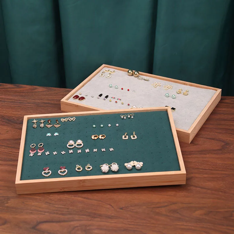 Natural Bamboo Stud Earring Display Tray Colorful Velvet Stud Earring Tray Wholesale Organizer for Jewelry Stor Storage Stand