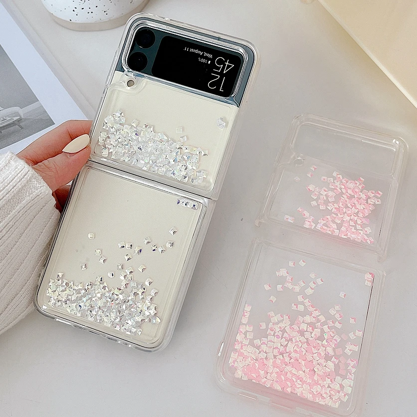 

Роскошный блестящий чехол с бриллиантами и сыпучим песком для Samsung Galaxy Z Flip 3 4 2, красивый противоударный чехол flip4 Flip3 для женщин и девушек