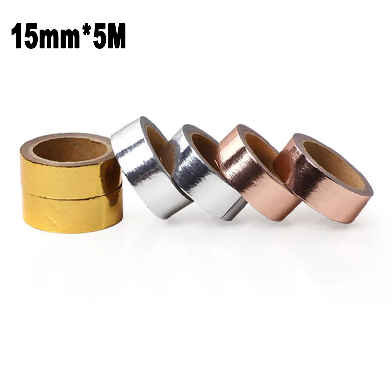 

3Pcs Roll Set 15mm*5M Hot Stamping Rose Gold Silver Washi Tape For Art Masking Scrapbook Diary Paper Decoration Adhesive Sticker