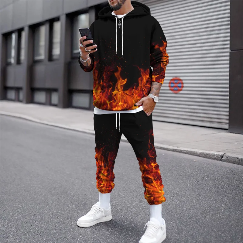 The New Men's Fall/winter Hoodie Suit Is Fashionable And Comfortable Long Sleeve Hoodie + Trousers 2 Piece Street Jogging Suit