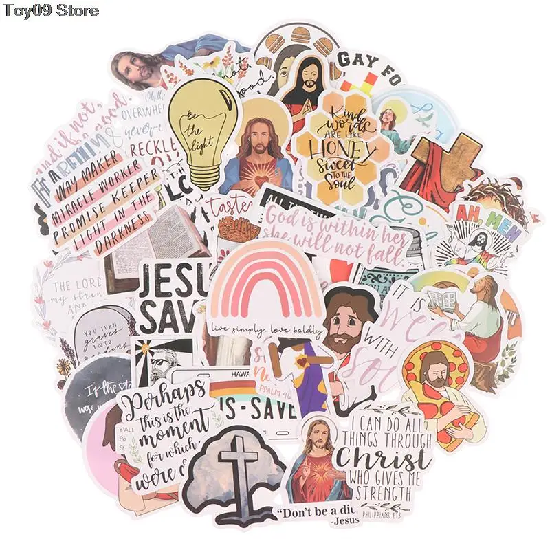 

50PCS Waterproof DIY Jesus Christians Cartoon Stickers for Laptop Skateboard Luggage Phone Guitar Decals Toy Gift for Kid 4~7cm