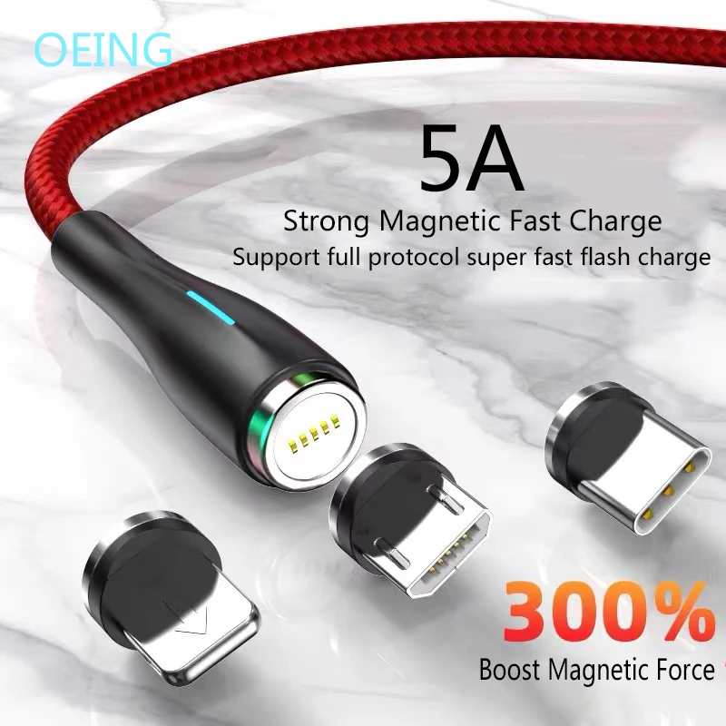 

OEING 5A Magnetic Cable Micro USB Type C Charging Cable For Samsung iPhone 12 13 Pro Max Fast Charging Mobile Phone Data Cable