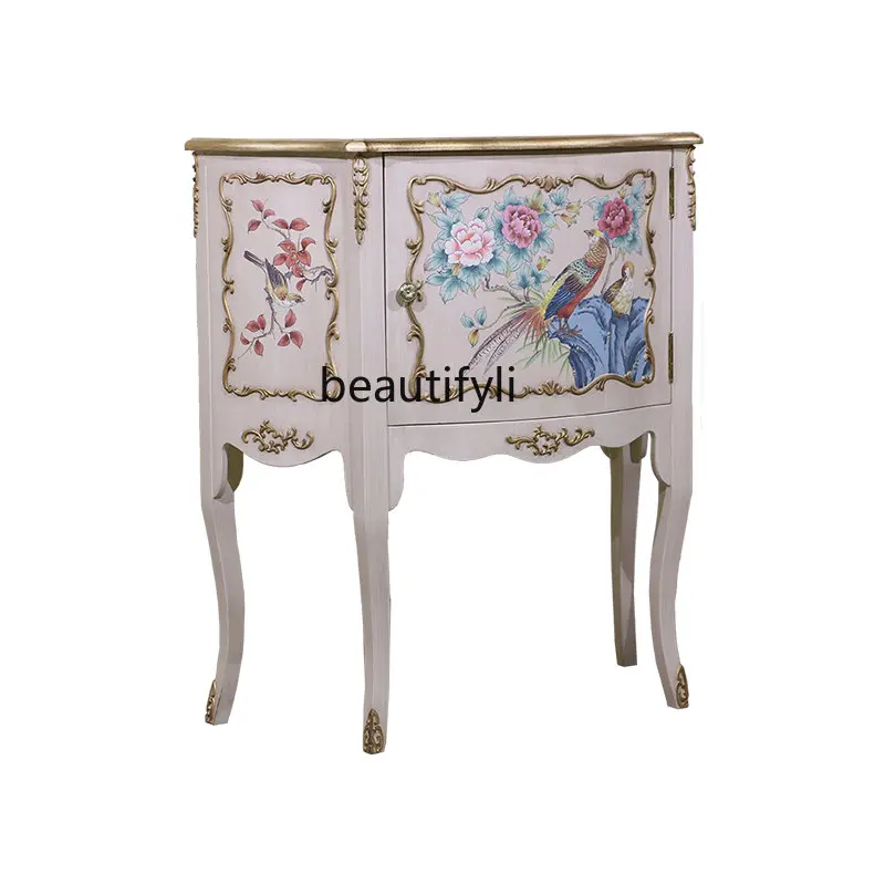 

yj American Style Chest of Drawers Solid Wood Light Luxury Chest of Drawers Hand Painted Retro European Style Chest of Drawers