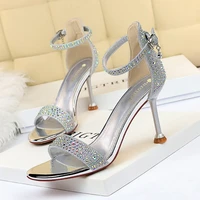 new fashion sexy banquet summer high heels womens shoes open toe rhinestone one line sandals