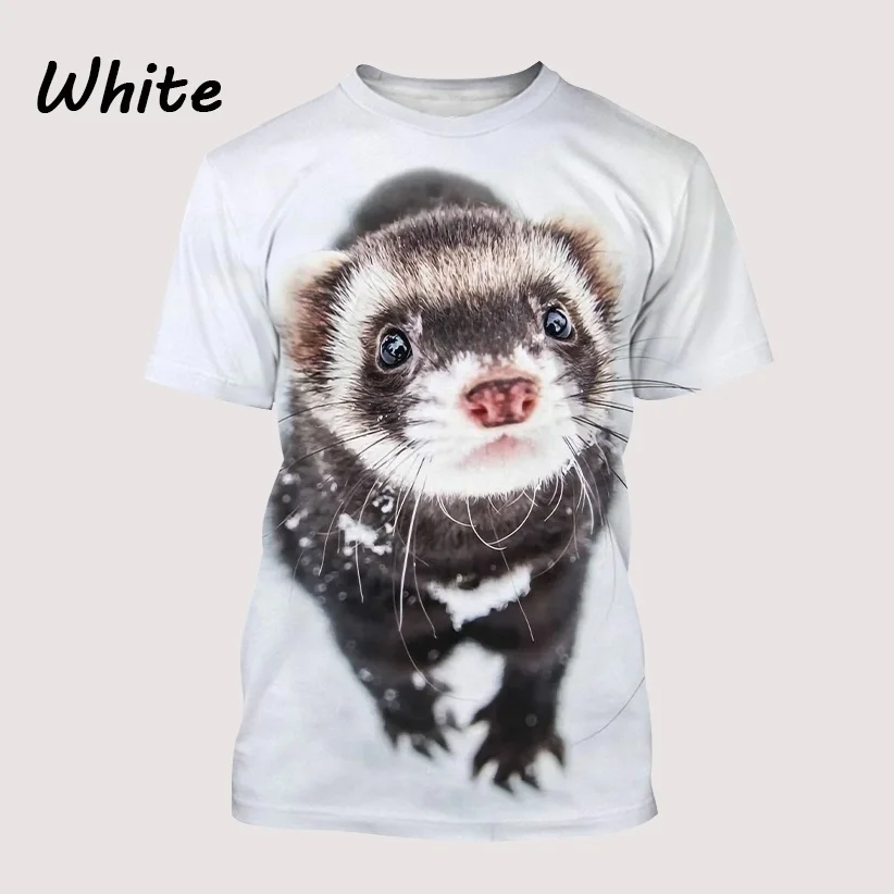 

Unisex Casual Top O-neck Loose Short Sleeves Summer Fashion Creative New Animal Cute Ferret 3D Printing T-shirt