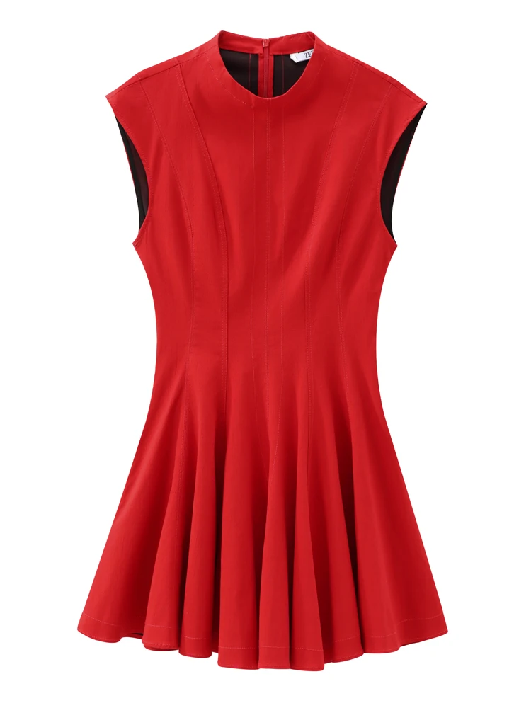 KAOPU ZA женское винтажное мини-платье с круглым вырезом без рукавов молнией сзади