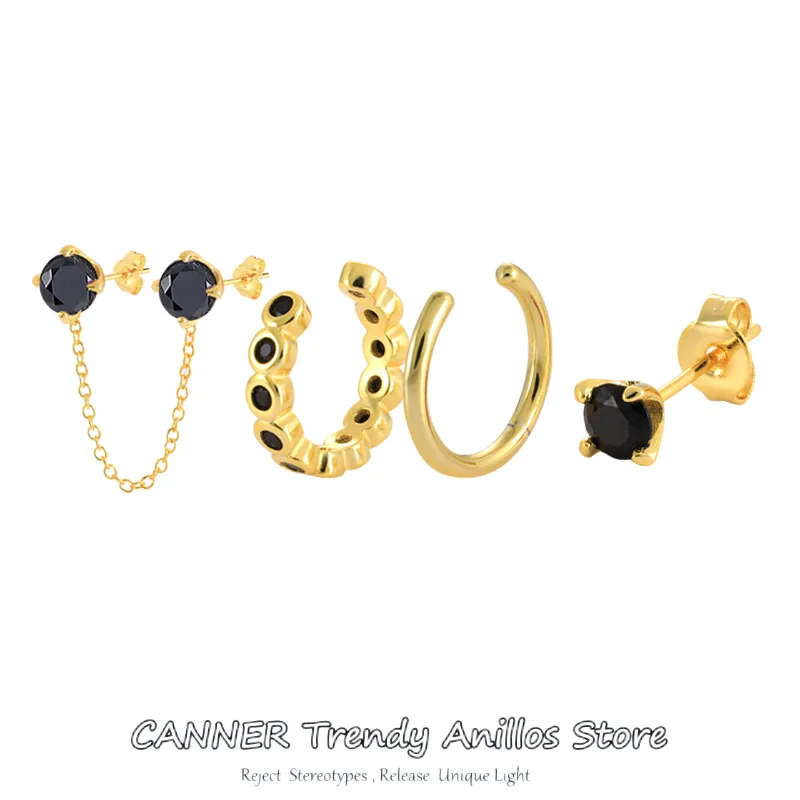 

CANNER S925 Sterling Silver Cubic Zirconia Stud Earrings For Women Gold Ear Clips Earring Helix Tragus Earrings Piercing Jewelry
