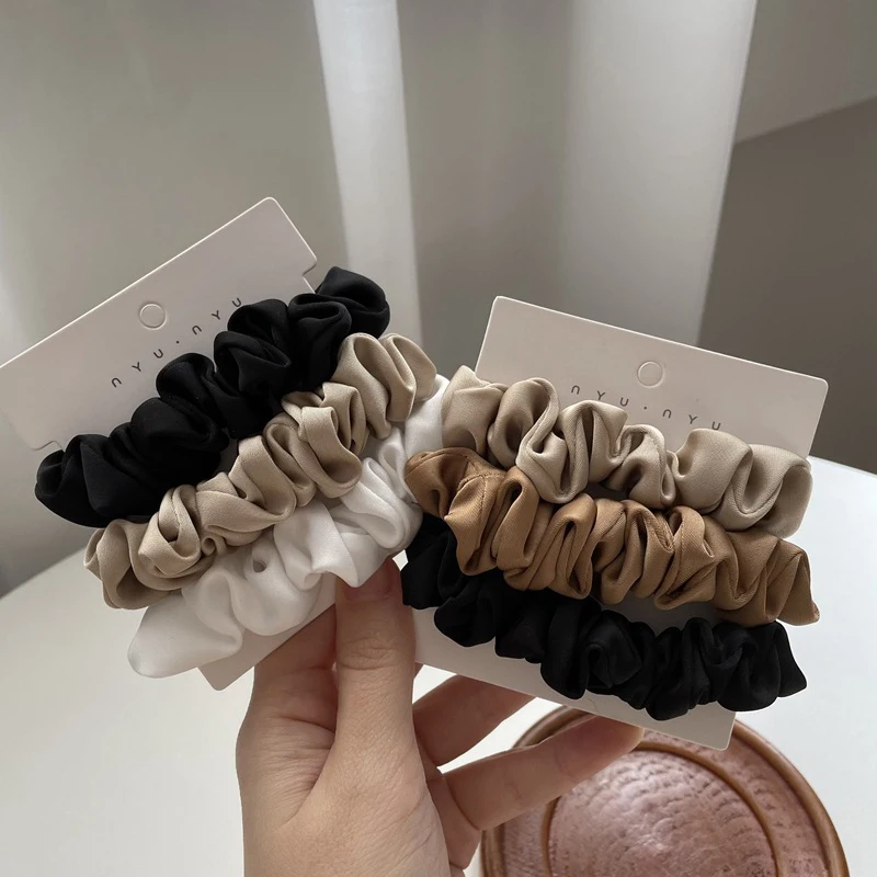 3Pcs/set Silk Satin Scrunchies Women Solid Color Hair Rope Elegant Ponytail Holder Rubber Band Elastic Hairband Hair Accessories images - 6