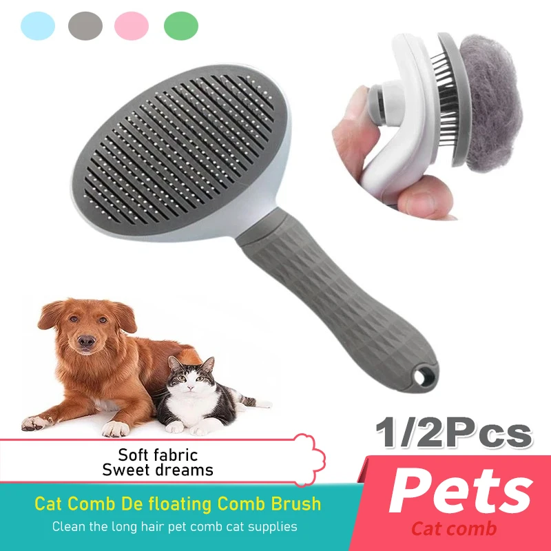 1/2 Piece Pet Comb Dog and Cat Brush Self-Cleaning Oil Head Brush Short and Long Hair Shed Grooming Brush Pet Supplies