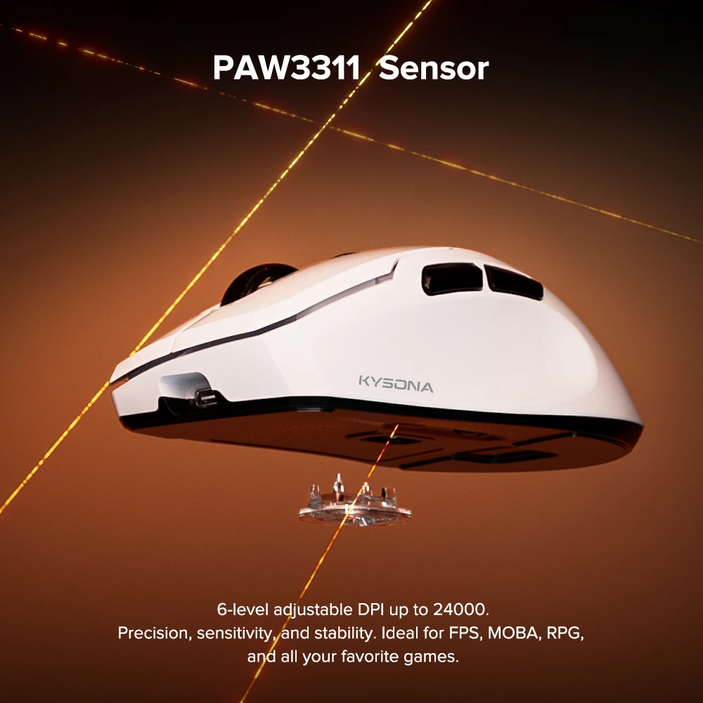 Фото KYSONA Uranus SE PAW3311 Беспроводная игровая мышь Bluetooth-мышь эргономичная 54 г легкая частота отката 1 кГц для портативных ПК №3