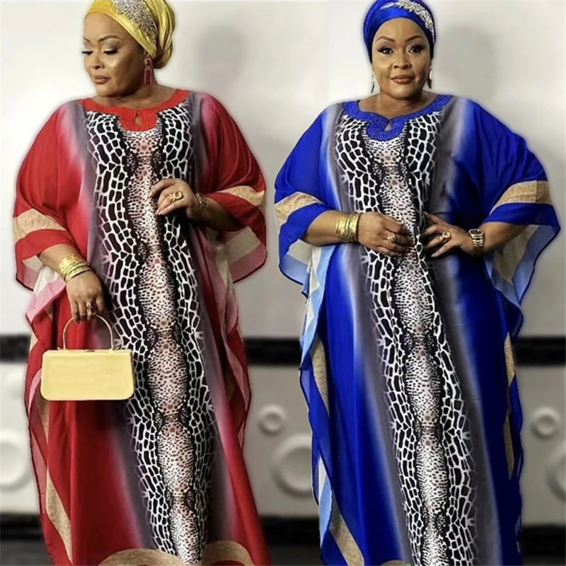 

African Dresses For Women 2023 Plus Size Chiffon Print Muslim Maxi Robe Nigerian Traditional Clothes Summer Abayas Dubai Boubou
