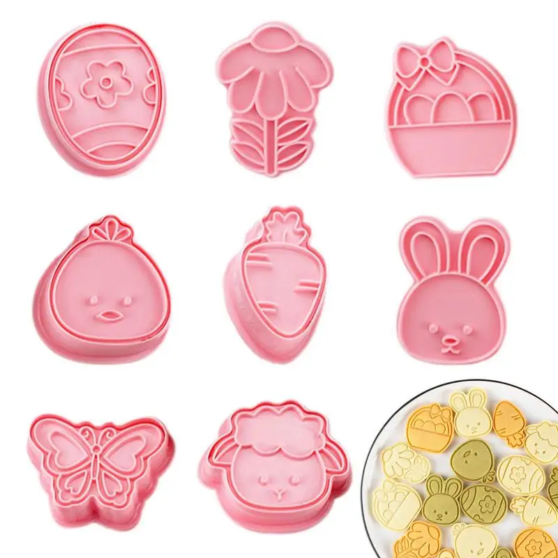 

Easter Cookie Cutters Baking Cookies 3D Mould Set 8 Pcs DIY Cracker Press-Type Stamps For Flower Cookies Pastry Baking