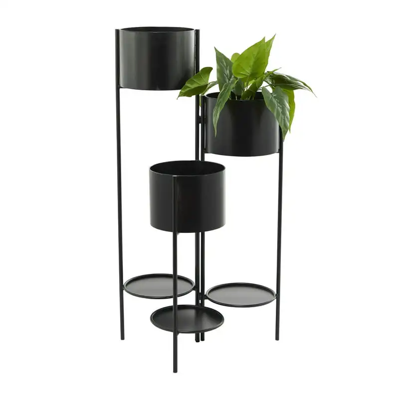 

20" x 40" 3 Tier Black Metal Planter with Removable Stand
