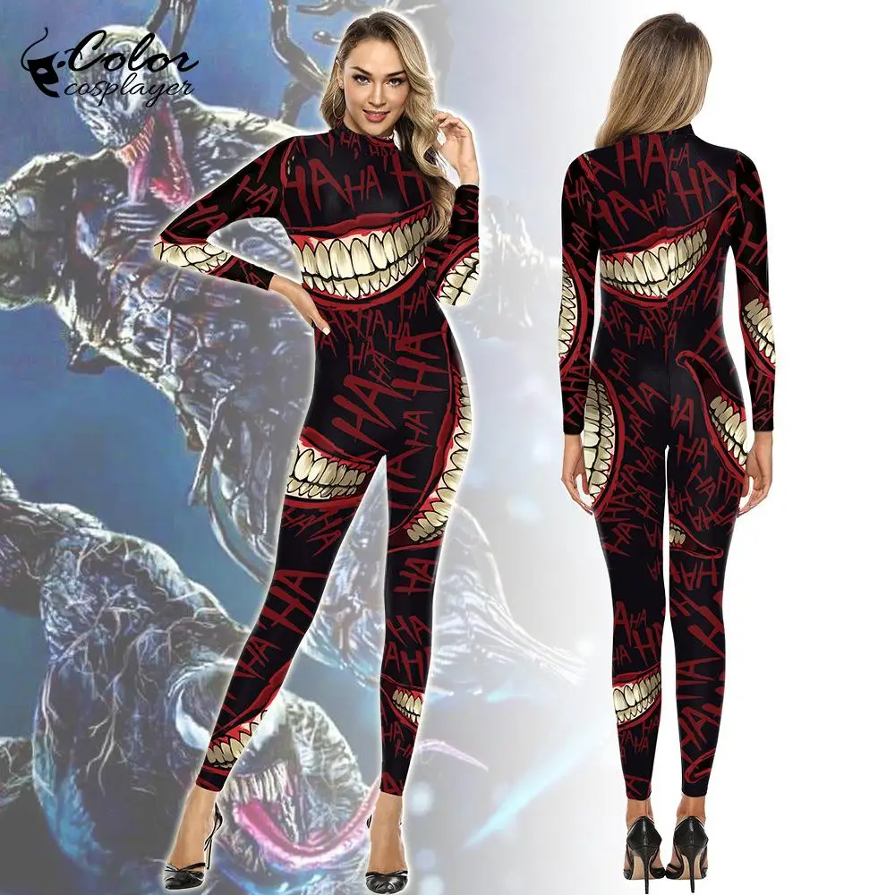 

Color Cosplayer Halloween Costume Digital Printing Women Long Sleeve Bodysuit Stretch Zentai Catsuit Cosplay Costume Jumpsuits