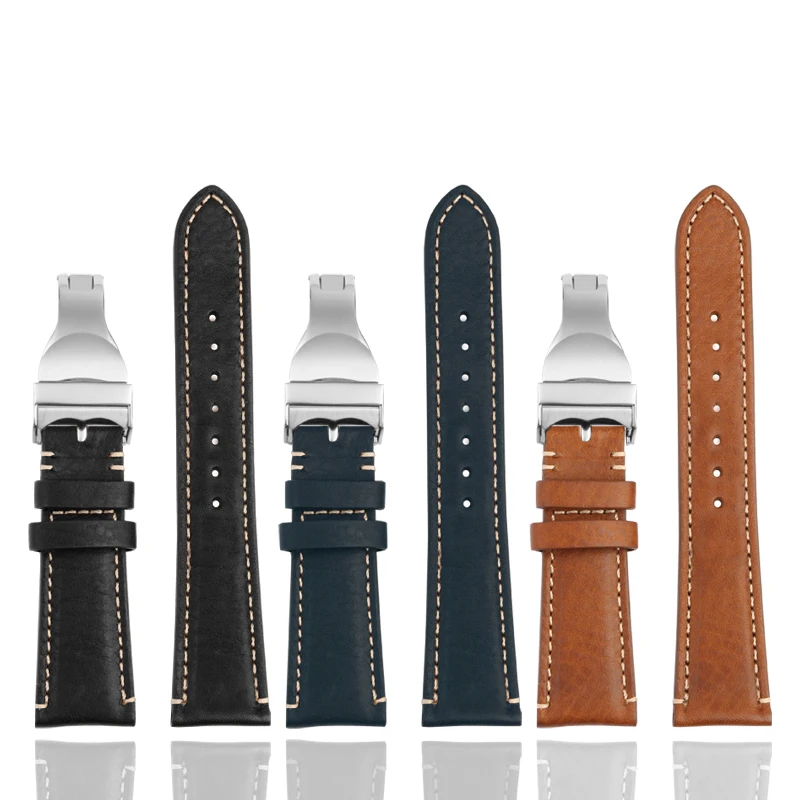 Tudor 22mm Ltalian Leather Watch Strap  For Tudor Top Quality Vintage Retro Ltaly Genuine Leather WatchbandButterfly buckle Belt
