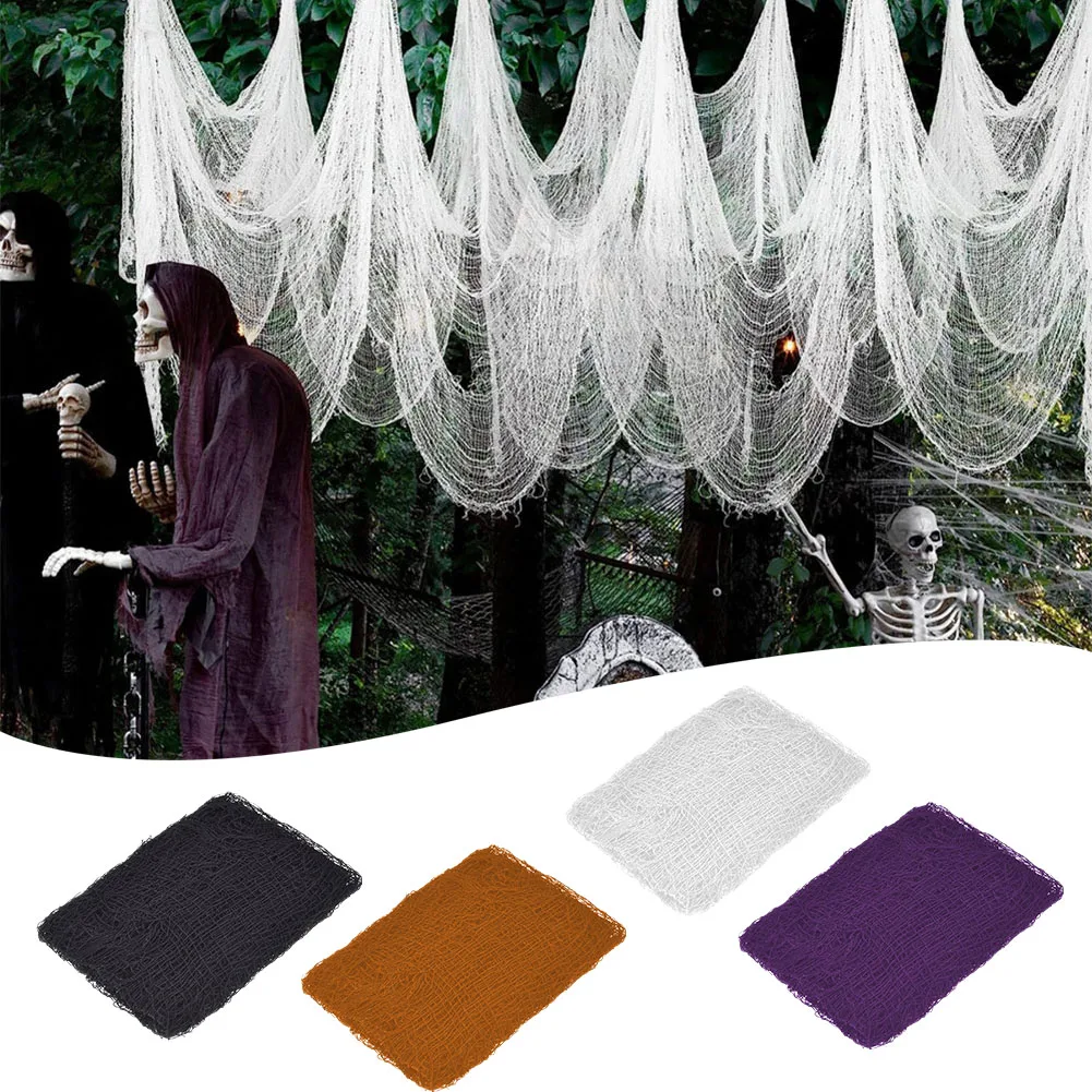 

Creepy Cloth For Halloween Decoration Scary Party Scene Prop Horror House Window Table Door Net Black And White Yarn Gauze