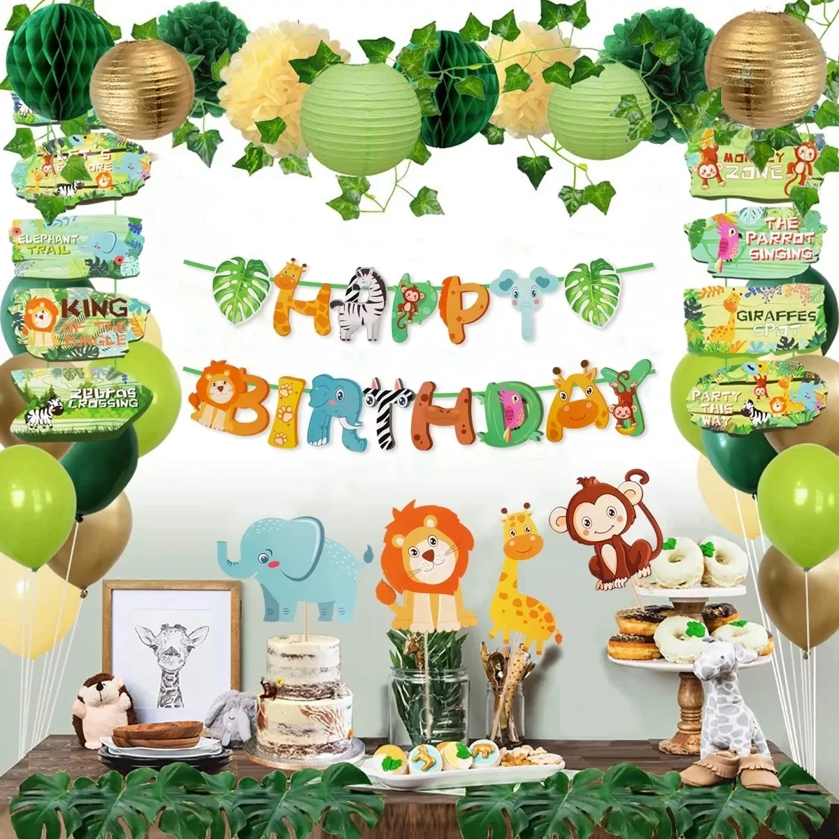 

New Disposable Tableware Jungle Safari Birthday Party Kid Zoo Monkey Lion Zebra Elephant One 1st Boy Forest