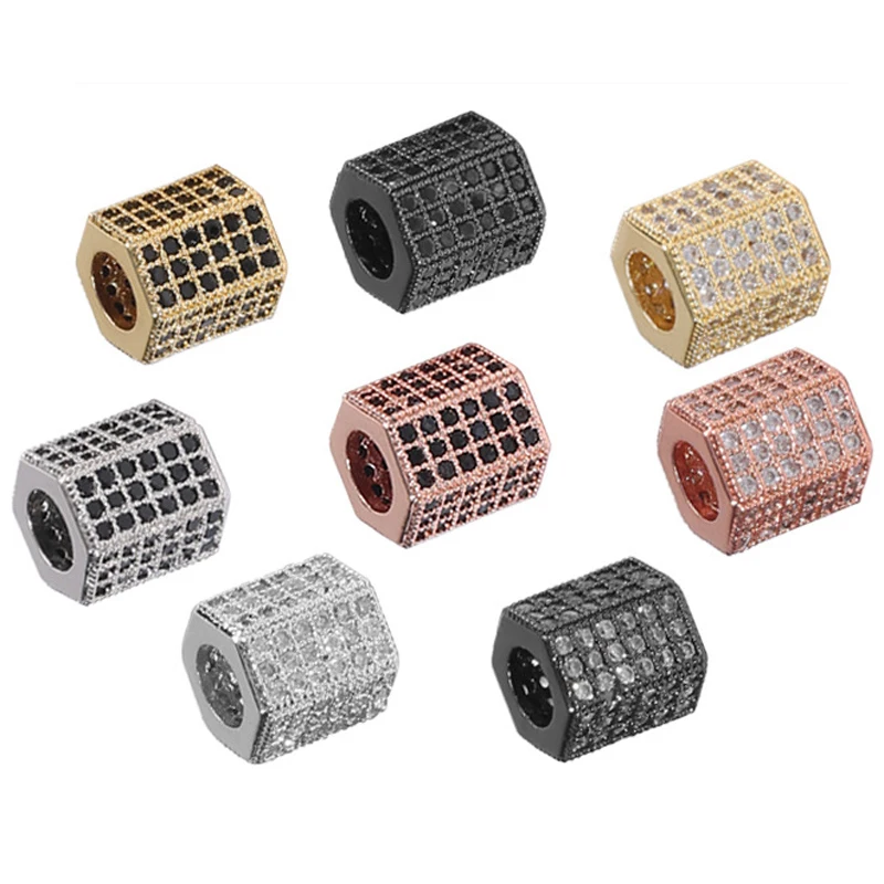 

Hexagonal Rectangle Charm Beads Width 8.3*7.8mm Cubic Zirconia Spacer Bead DIY For Beaded Men's Bracelets Jewelry Wholesale