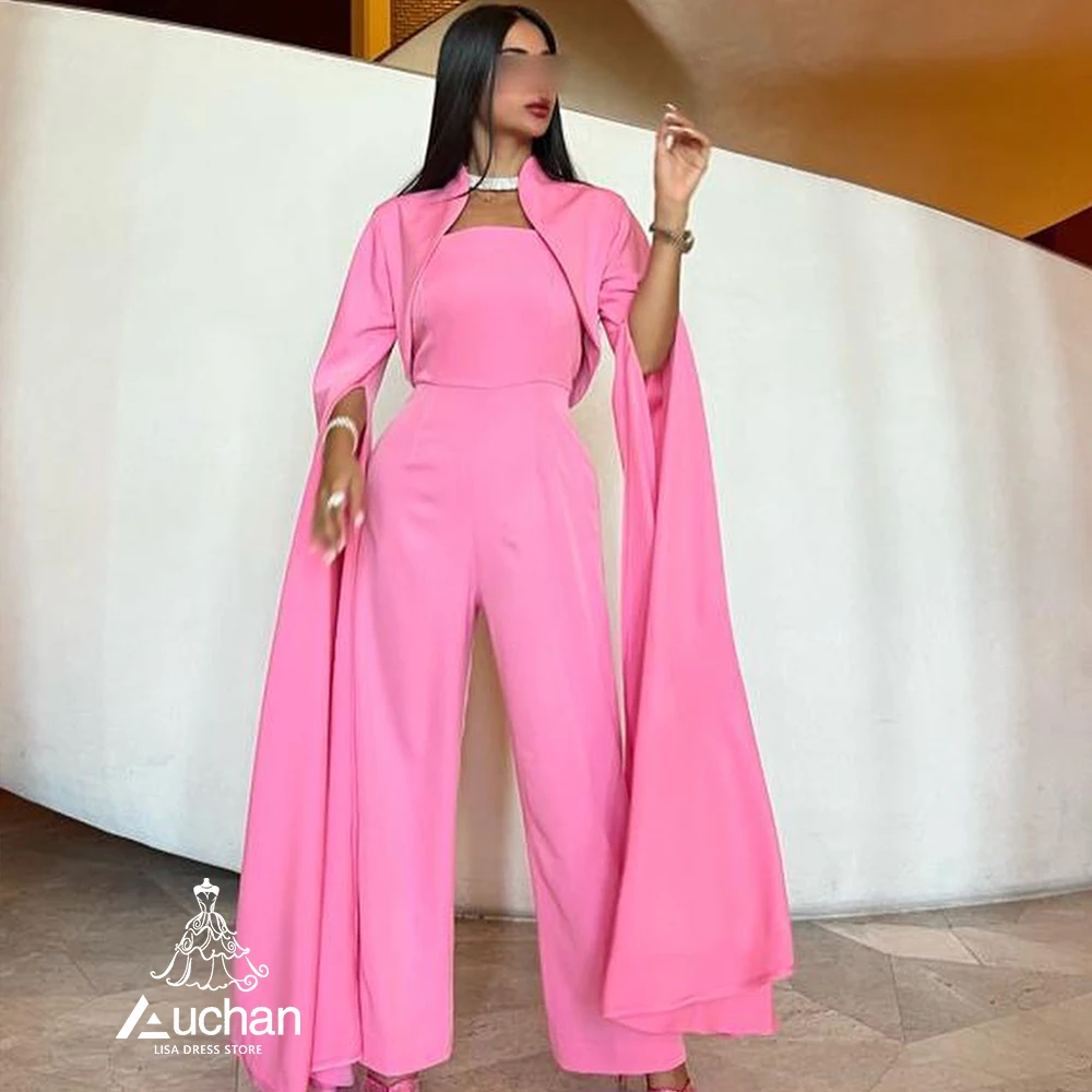 

Auchan Pink Square Collar Dubai Evening Dress Shawl Sleeves Ankle Length Summer Elegant Party New Dress Suit For Women 2023
