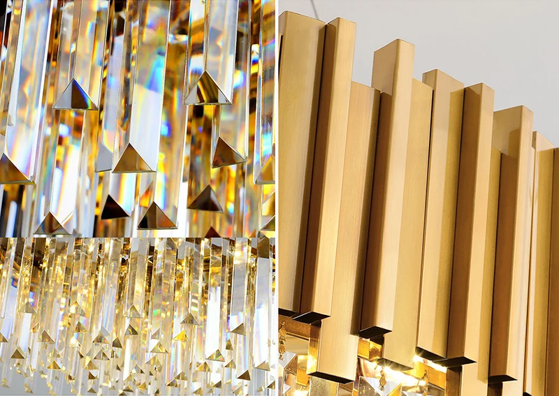 Luxury Modern Chandelier Gold Round Oval Stainless Steel K9 Crystal Tricolor Pendant Light for Dining Room, Living Room, Bedroom