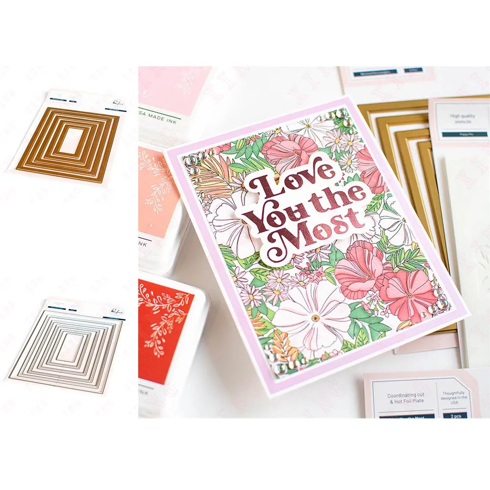 

New Metal Cutting Dies 2023 Diy Scrapbook Album Card Handmade Craft Decoration Embossing Mold Arrival Nested Rectangles Hot Foil