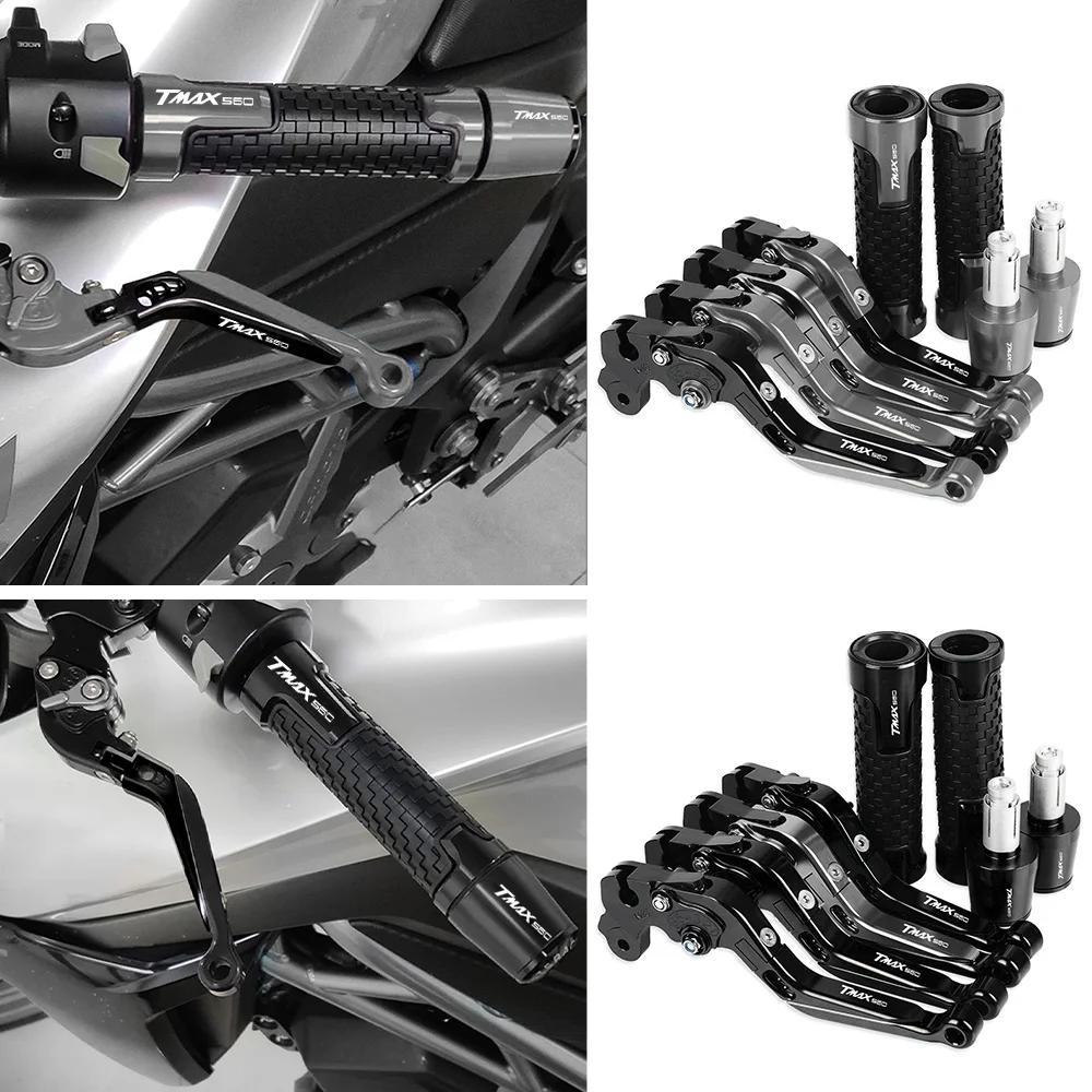 

7/8" Rubber & CNC Handlebar Handle Bar Grips Ends Cover Clutch Brake Levers Set For YAMAHA TMAX 560 T-MAX560 T MAX 560 2019-2021