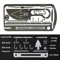 multifunctional fish hook stainless steel hunting fishing fish hook card survival tool saw blade sewing needle arrow trap buckle