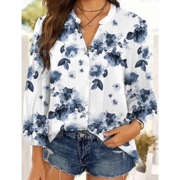 

Women's Butterfly Blouse Shirt Butterfly Button Print Shirt Collar Basic Vintage Streetwear Tops Green Purple Pink / 3D Print