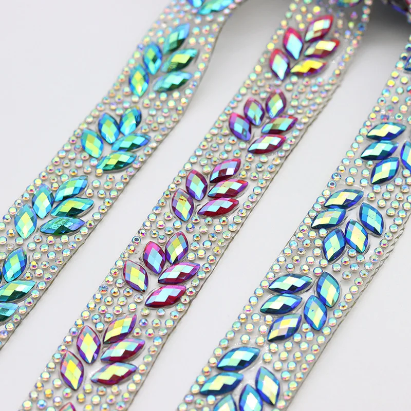 

1 Yard Crystal Glass Colored resin rhinestones Trim Tape banding For Dresses DIY wedding decoration Crafts garment accessories