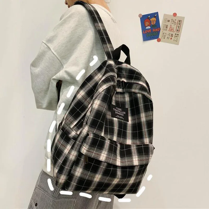 

Rucksack Bags Teenage Fashion Canvas Capacity College Girl Waterproof Large Backpack Travel Student Women Plaid School Backpack