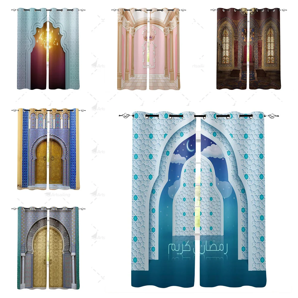 Moroccan Curtains Aged Gate Geometric Pattern Doorway Design Entrance Architectural Oriental Style Living Room Bedroom Decor