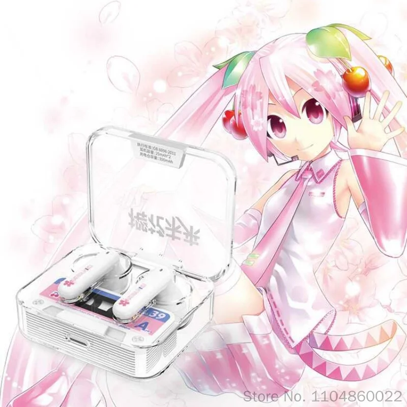 Фото Официальные беспроводные Bluetooth-наушники Hatsune Miku Sakura Future Happy Travel Series с водонепроницаемостью и шумоподавлением для путешествий на открытом воздухе №2