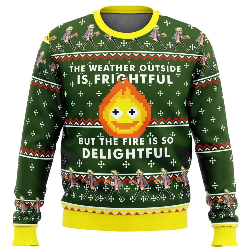 

HOWLS MOVING CASTLE Calcifer Fire is so Delightful Ugly Christmas Sweater Christmas Sweater gift Santa Claus pullover men 3D Swe