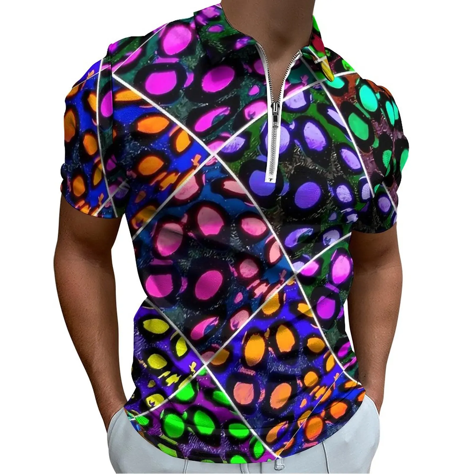 

Patchwork Print Casual Polo Shirt Colorful T-Shirts Man Short Sleeve Design Shirt Beach Streetwear Oversized Tops Birthday Gift