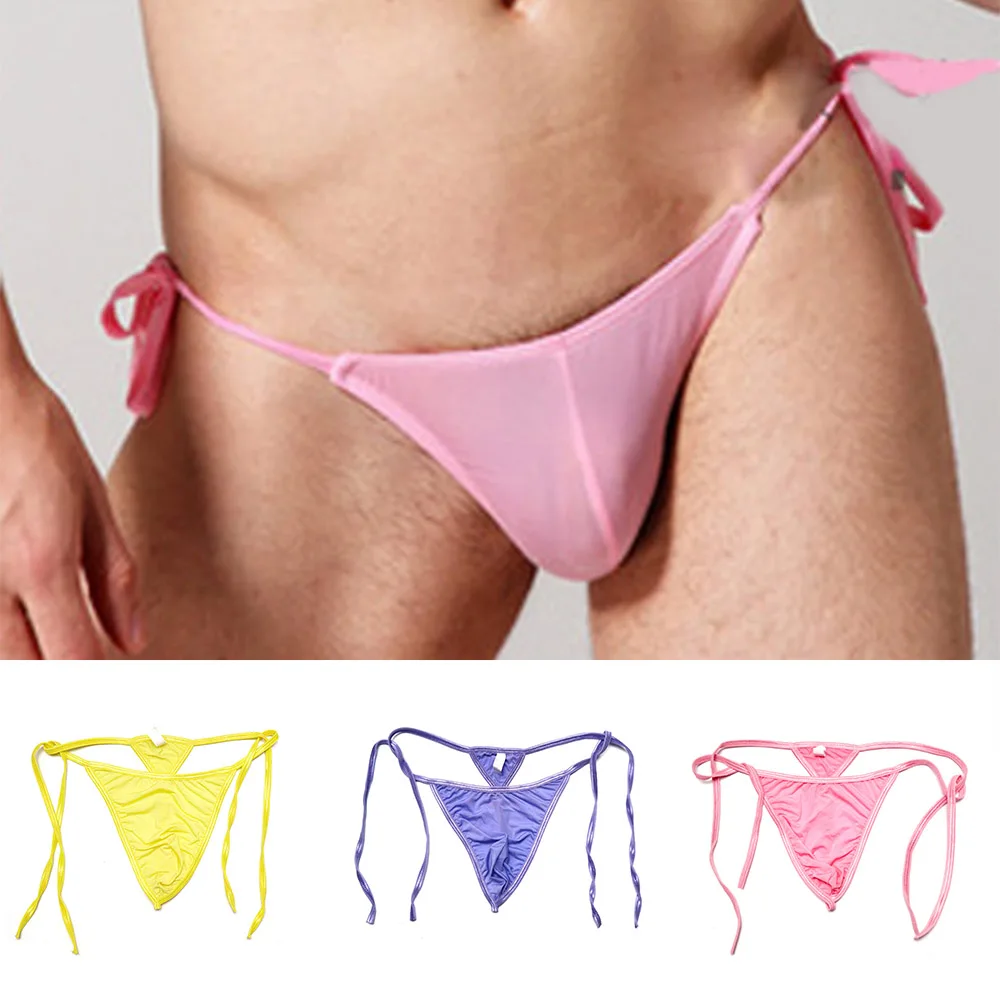 

Mens Sexy Thongs Solid G-Strings Underwear Ice Silk Sexy Gay Sissy Tanga Hombre Jockstrap Penise Bag Breathable Thin Men T-back