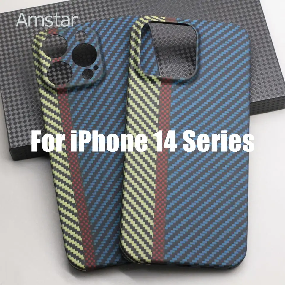 Чехол Amstar из углеродного волокна в трехцветную полоску для iPhone 14 Pro Max Plus