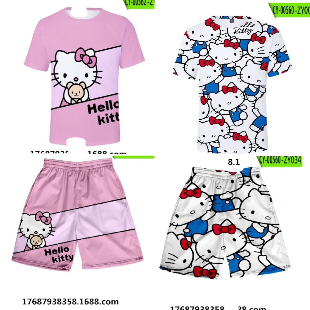 

Sanrio 2023 Новинка Y2k Kawaii Hello Kitty футболка детская одежда топы для девочек с графическим рисунком оверсайз Harajuku повседневные свободные футболки