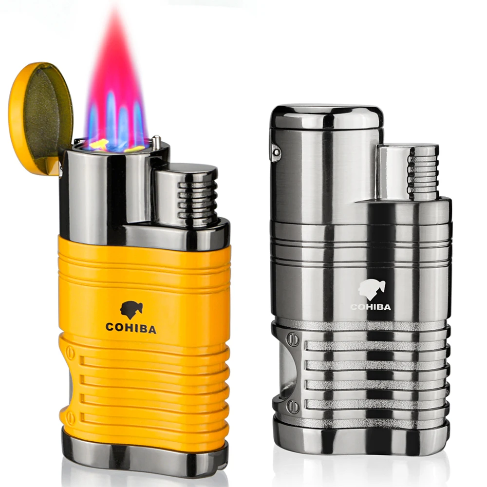 

Cohiba Cigar Cigarette Tobacco Lighter 4 Torch Jet Flame Refillable With Punch Smoking Tool Accessories Portable Gas Lighter