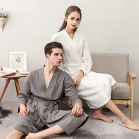 couple robes waffle cotton bathrobe sexy kimono robe unisex men women couple nightgown solid color vintage sleepwear pajamas
