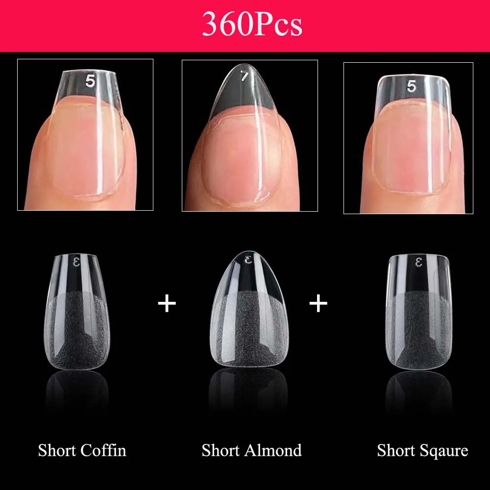 

Gel Nails Tips Extension System Full Cover Sculpted Semi Frosted Short Almond Coffin False Nail Tips 360pcs/bag