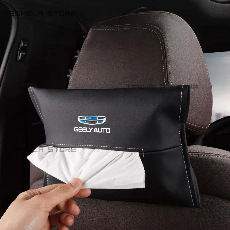 

Car Tissue Box Seat Back Tissue Holder PU Leather For Geely Geometry C Coolray Tugella Gx3 Panda Accessories