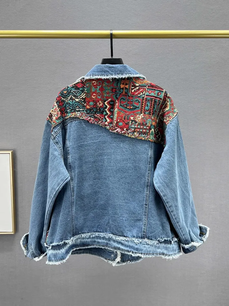Женское джинсовое пальто с вышивкой новинка весны 2024 свободный Приталенный топ