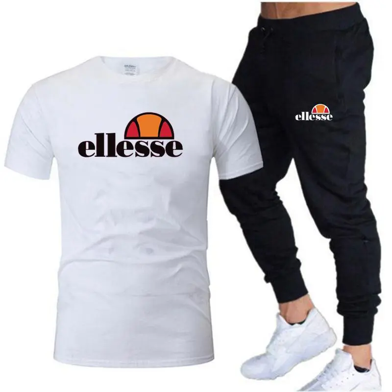 

Летняя спортивная хлопковая Футболка ellesse 2023 с коротким рукавом и брюки, мужской повседневный спортивный костюм из двух предметов, модная мужская одежда для бега
